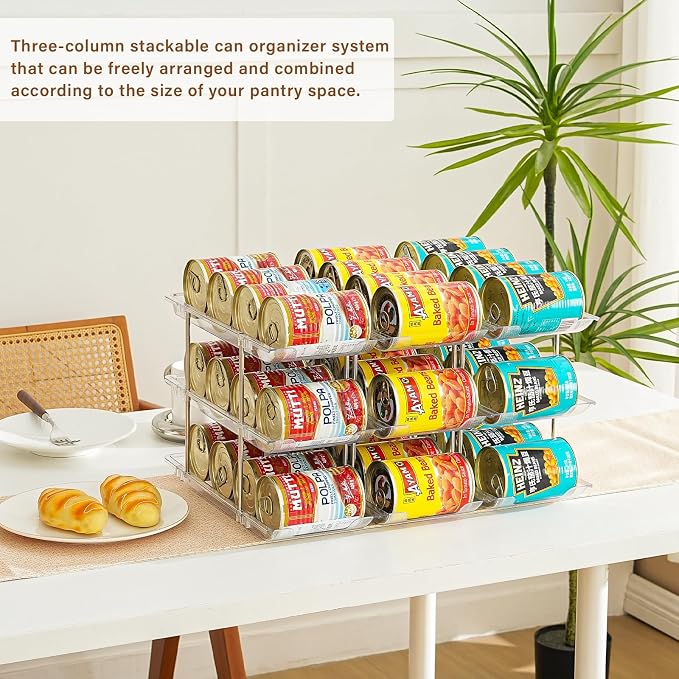 Amlllas Can Organizer for Pantry, Stacking Can Storage Organizer Pantry, Automatic Rolling Can Rack for Fridge, 3Tire 6 Columns Can Holder for 72 Cans, Canned Goods Organizer
