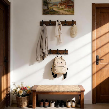 SKOLOO 30-Inch Walnut Wood Coat Rack Wall Mount with 5 Triple Hooks - Ideal for Family Entrances, Classrooms, and Pet Supplies Storage - Perfect Coat Hooks for Wall