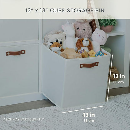 OrganiHaus 13" x 13" x 13" Cube Fabric Storage Bins Set of 4, Canvas Storage Cubes w/ Vegan Handles, 13 inch Collapsible Bins for Clothes & Toy Organizer, 13x13 Basket for Decor - White