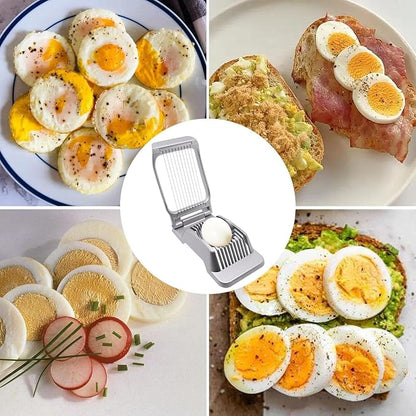 Egg Slicer for Hard Boiled Eggs, Food Slicer with 10 Stainless Steel Wires, Aluminum Alloy Heavy Duty Hard Boiled Egg Cutter for Soft Fruit Strawberry Butter Kiwi Home Use (1Pcs, Silver)