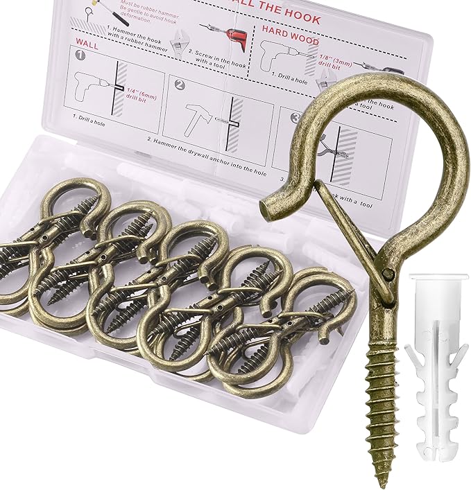PlusRoc 20 Pack Screw Hooks for Hanging Christmas Lights Outdoor Seasonal Lighting, Heavy Duty 2.2 Inch Eye Hook Screw Cup Ceiling Hook Q-Hanger for Patio Lights, Wall Wood Ceiling Deck Mount(Bronze)