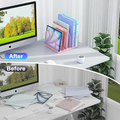 gianotter Desktop File Organizer, Desk Organizer with 5 Compartments, Paper Organizer for Desk, Workspace Organizers for Office Supplies (Pink, Upright Style)