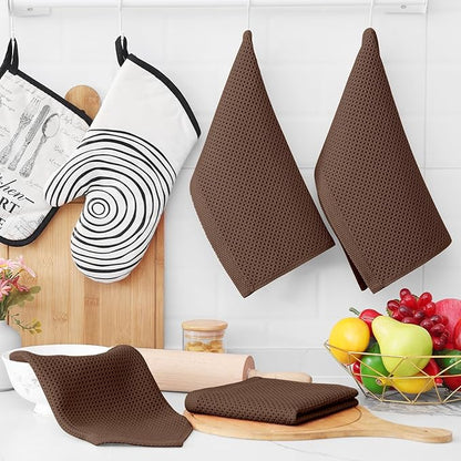 Homaxy 100% Cotton Waffle Weave Kitchen Dish Cloths, Ultra Soft Absorbent Quick Drying Dish Towels, 12 x 12 Inches, 18-Pack, Coffee