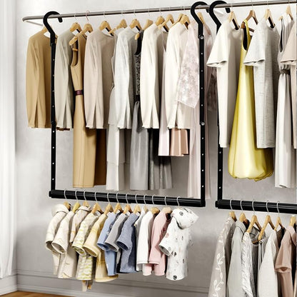 STORAGE MANIAC Adjustable Closet Rod for Hanging Clothes, 2 Pack Black | Expandable 17.9"-29.7" Heavy-Duty Metal Closet Hanging Rod with 9 Height Adjustments, Space-Saving Double Closet Organizer