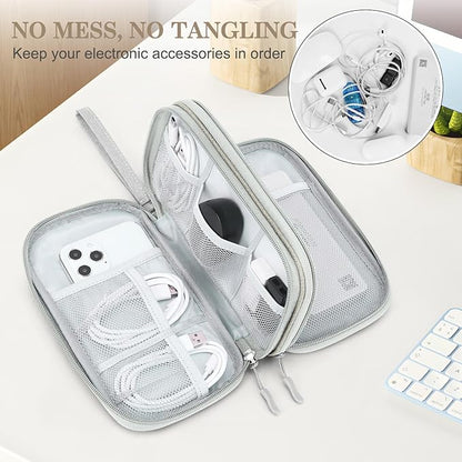 FYY Electronic Organizer, Travel Cable Organizer Bag Pouch Electronic Accessories Carry Case Portable Waterproof Double Layers Storage Bag for Cable, Charger, Phone, Earphone, Medium Size, Khaki