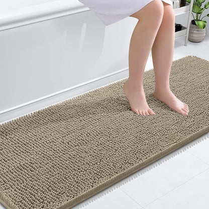 OLANLY Bathroom Runner Rugs 70x24, Soft Absorbent Chenille Bath Rugs, Rubber Backing Quick Dry, Machine Washable Long Bath Mats for Bathroom Floor, Tub and Shower, Home Decor Accessories, Warm Taupe