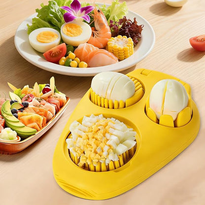 3-In-1egg Slicer For Hard Boiled Eggs,Stainless Heavy Duty Steel Egg Slicer Kitchen Gadget, Fit Strawberry,Apple,Banana,Cherry,Tomato,yellow