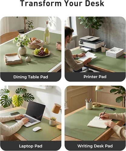 Aothia Faux Leather Desk Mat - Large Mouse Pad, Non-Slip PU Leather Blotter, Waterproof Writing Surface for Office and Home (Olive Green, 40" x 24")