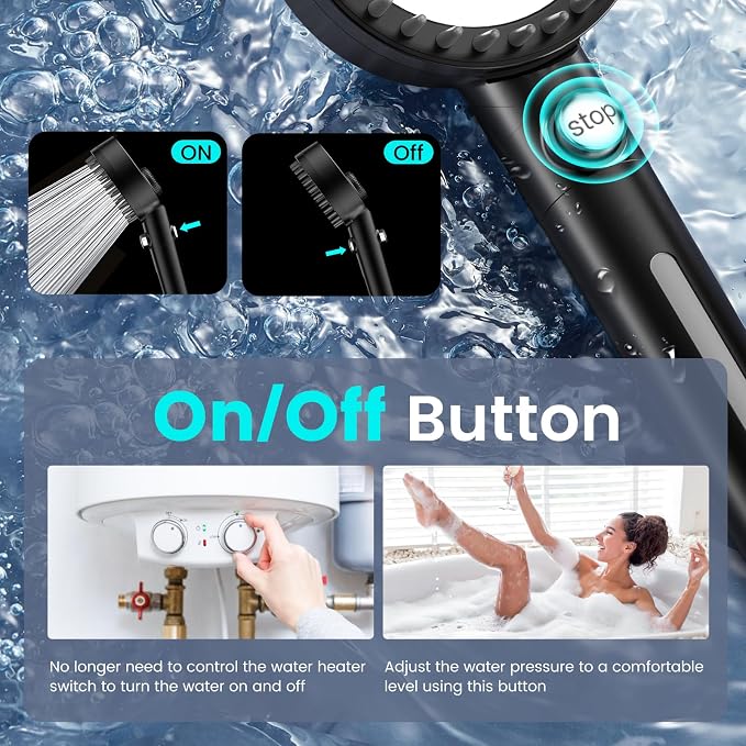 PWERAN Filtered Shower Head with Handheld, High Pressure 4 Spray Mode Showerhead with Filters, Water Softener Beads for Hard Water with ON/OFF Switch for Pets