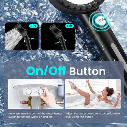 PWERAN Filtered Shower Head with Handheld, High Pressure 4 Spray Mode Showerhead with Filters, Water Softener Beads for Hard Water with ON/OFF Switch for Pets