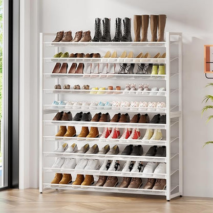 Metal Shoe Rack,Large 10 Tier Shoe Organizer, Heavy Duty Metal Stackable Shoe Storage Vertical Shoe Rack for Closet Front Door Entrance,Entryway,GarageUp to 62 Pairs,White