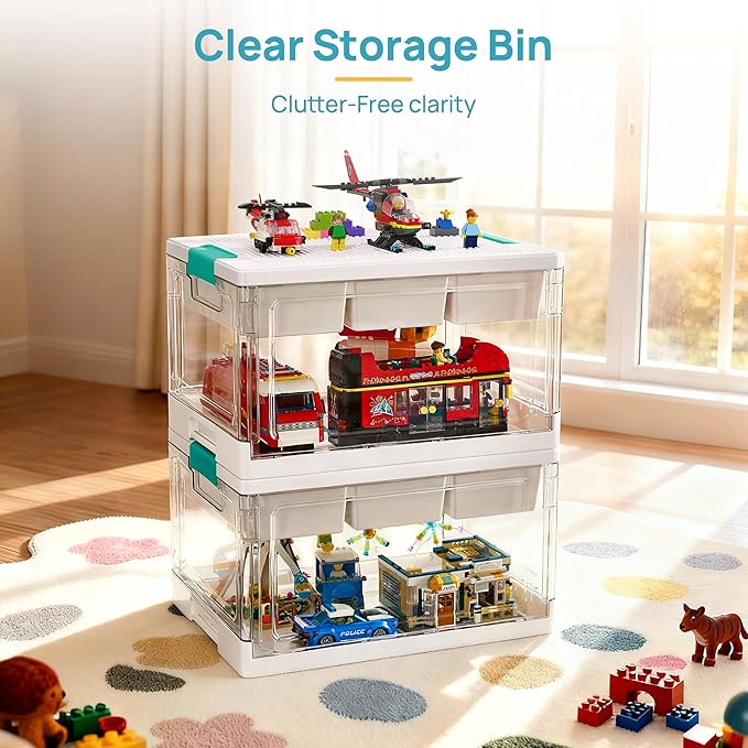 Vtopmart 24 QT Plastic Storage Box with Building Baseplate Lid and Removable Tray,Craft Organizer and Storage for Building Bricks, Art Supplies, Beads and Sewing,2 Pack