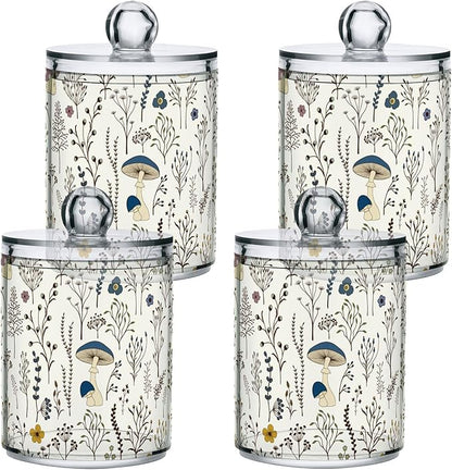 xigua Mushroom Qtip Holder with Lid,2Pack Clear Plastic Apothecary Jars Bathroom Storage Containers for Cotton Swab,Cotton Ball,Floss Picks,Tea,Coffee