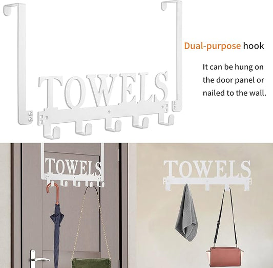Kuhome Towel Hooks Over The Door Hooks Hangers Wall Mount Towel Rack Towel Holder for Bathroom, Storage Coat Hooks for Home Decor Metal Organizer for Towel Clothes Bag Robe(White)