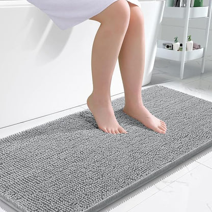 OLANLY Bathroom Runner Rugs 47x24, Soft Absorbent Chenille Bath Rugs, Rubber Backing Quick Dry, Machine Washable Long Bath Mats for Bathroom Floor, Tub and Shower, Home Decor Accessories, Light Grey