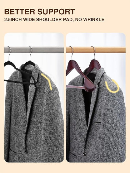 SMARTOR Suit Hangers for Men 12 Pack, Wide Shoulder Wooden Suit Hangers with Non Slip Pant Holder, Wide Hanger for Suit, Coat, Jacket, Gown, Heavy Duty Wood Suit Hanger, Cherry