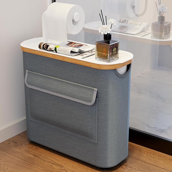 Toilet Paper Storage Basket Holder Holds 9-12 +1 Rolls Elegant Multi-Functional Bathroom Toilet Paper Holder Stand Storage Organizer Waterproof with Tray Hold Phone Wet Wipes Gray