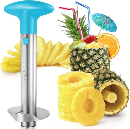 Zulay Kitchen Pineapple Corer and Slicer Tool – Stainless Steel Pineapple Cutter with Eye Remover Tool – Ergonomic Handle & Easy Core Remover – Reinforced Heavy-Duty Blade – Light Blue