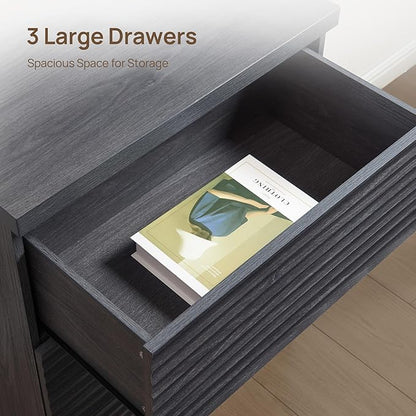 SICOTAS Sideboard Buffet Liquor Cabinet with Storage, Modern Fluted Credenza Coffee Bar Storage Cabinet with Larger Drawers, Mid Century Media Console for Kitchen Hallway, Dark Grey Alder (3 PCS)