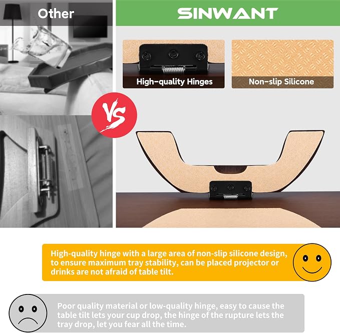SINWANT Couch Arm Tray Table, Large Space 15.75"x 11.8" Bamboo Couch Armrest Table with 360° Rotating Phone Holder,Foldable Sofa Armrest Tray for Eating Snacks Drinks Remote Books