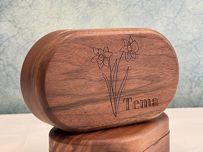 Mothers Day Gifts for Women - Personalized Wooden Jewelry Box - Custom Engraved Oval Jewelry Box Initial Letter, Unique Gift for Mom, Personalized Mothers Day Gifts for Grandma