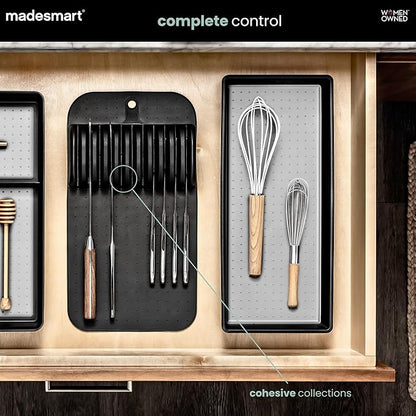 madesmart Large Knife Mat, Soft-Grip In Drawer Knife Organizer for 12 Knives, Non-Slip Kitchen Drawer Storage, Space Saving Knife Block Alternative, Grey