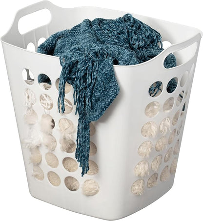 Flexible Plastic Laundry Basket - Square Storage Hamper with Side Handles for Easy Carrying - Versatile Organizer for Laundry, and Household Storage, White 50 Litter