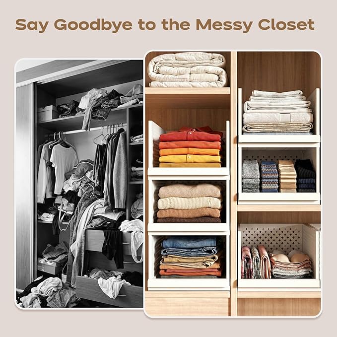MIUOOPUR New Upgrade 3 Pack Closet Organizers and Storage Basket, Plastic Stackable Storage Drawers, Multifunctional Space-Saving Bins, Suitable for Wardrobe Cupboard Pantry Kitchen Bathroom Office