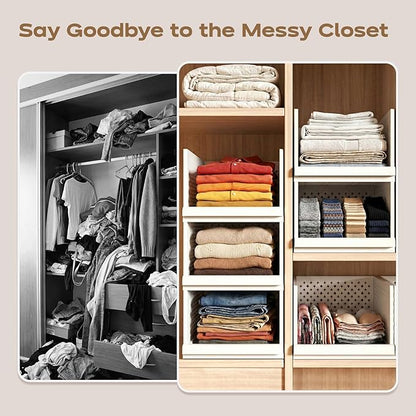 MIUOOPUR New Upgrade 3 Pack Closet Organizers and Storage Basket, Plastic Stackable Storage Drawers, Multifunctional Space-Saving Bins, Suitable for Wardrobe Cupboard Pantry Kitchen Bathroom Office