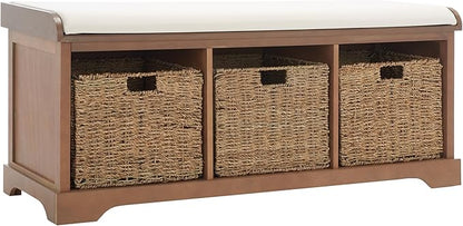 Safavieh American Homes Collection Lonan Grey and White Wicker Storage Bench
