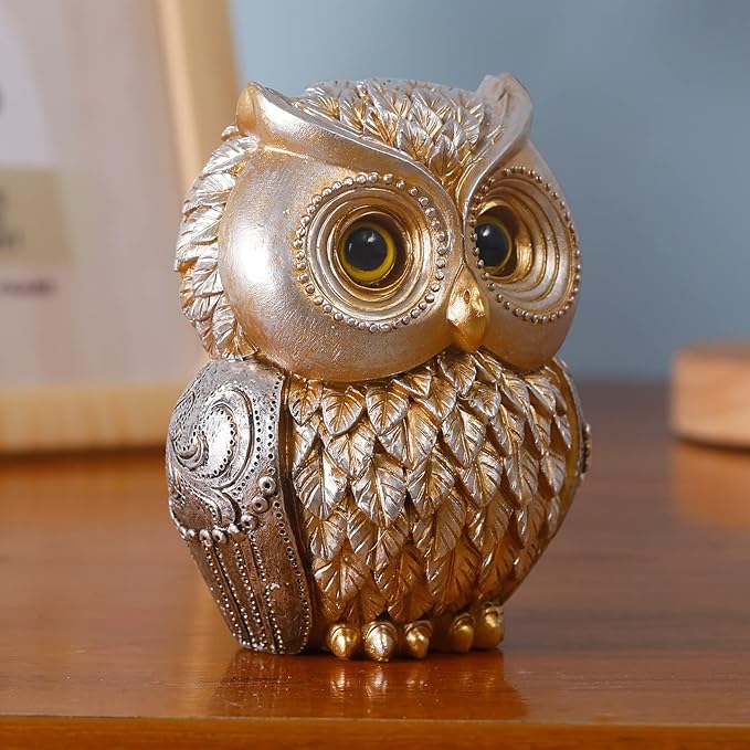 Artpaul Owl Decorations for Home Small Owl Decor Figurines Shelf Decor Home Office Living Room Decorations Birthday Gifts (Gold)
