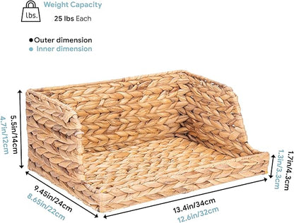 VATIMA Water Hyacinth Storage Baskets with Large Open-Front for Kitchen, Decorative for Living Room, 13.4” x 9.5” x 5.5”, 2 Pack