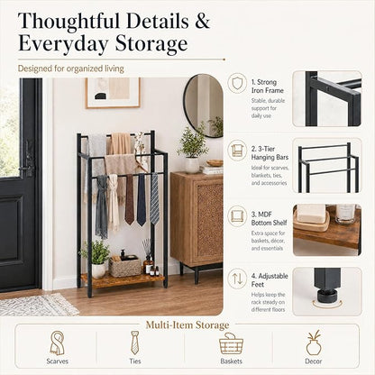 Freestanding Towel Rack, 3 Tier Blanket Ladder Stand with Rustic Brown Wooden Shelf for Bathroom Living Room (31.5" H x 16.9" W x7.9 D)