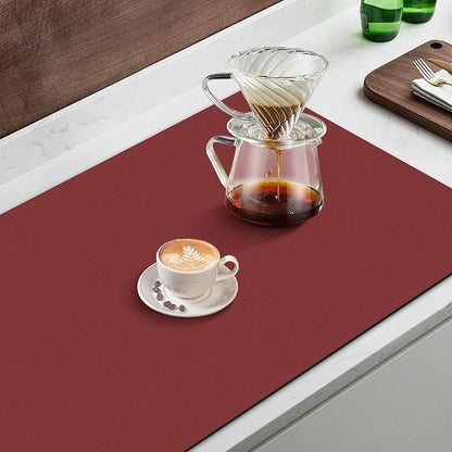 WISELIFE Coffee Mat Super Absorbent Dish Drying Mat Coffee Bar Accessories Match with Machine Large Drying Mats for Kitchen Counter 16" W x 24" L, Red