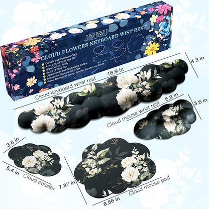 JIKIOU Cloud Wrist Rest Keyboard, Cloud Keyboard Wrist Pad Set with Comfortable Cloth, Cute Arm Rest for Palm Support, PC/Gaming Desk Accessories/Office Setup/Computer Hand Cushion Peony