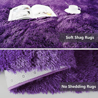 Shag Area Rugs for Bedroom Living Room,8X10 Ultra Soft Purple Fluffy Area Rugs for Dorm,Indoor Carpet Plush Rugs for Home Decor, Purple