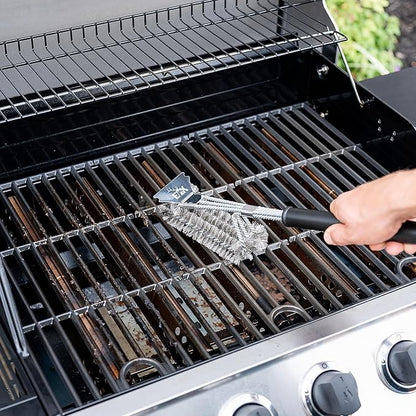 ELK Triple Head Grill Brush - Fast and Efficient BBQ Grate Cleaning Tool with Durable Stainless Steel Bristles - Safe for Porcelain Coated Grates - Ultimate Grime Remover for Quick and Easy Grilling