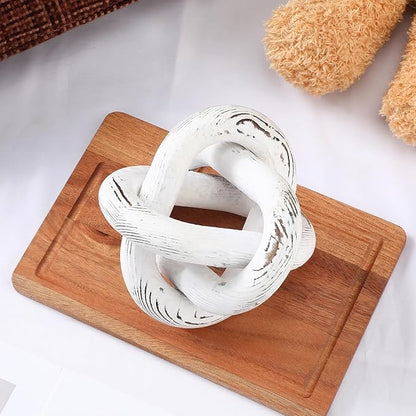 3 Link Wood Knot Decor Rustic Home Décor Accents Hand Carved Coffee Table Decoration, Boho Chain Link Decoration, Modern Shelf, Rustic Objects for Home Living Room Bedroom(Retro White)