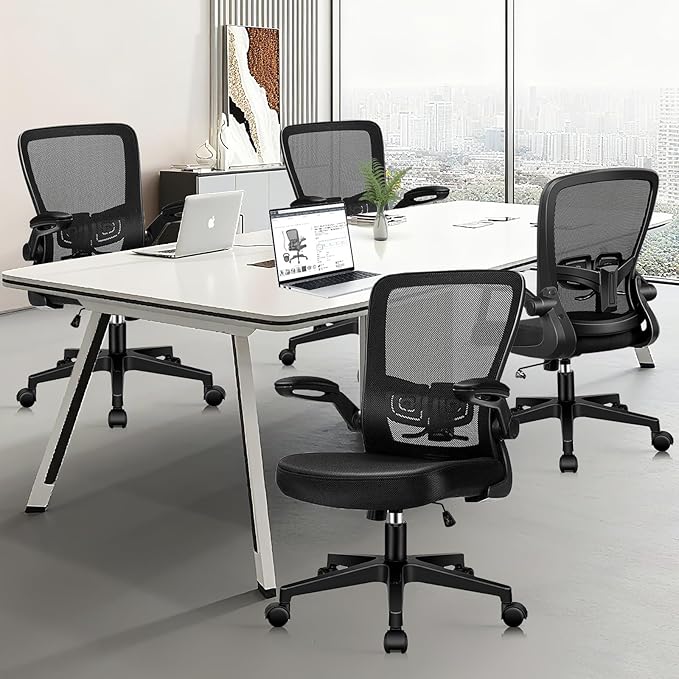 Desk Chairs with Wheels, Ergonomic Mesh Office Chair Adjustable Height and Swivel Lumbar Support Home Office Chair with Flip Up Armrests, Set of 6