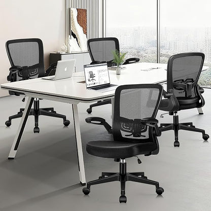 Desk Chairs with Wheels, Ergonomic Mesh Office Chair Adjustable Height and Swivel Lumbar Support Home Office Chair with Flip Up Armrests, Set of 4