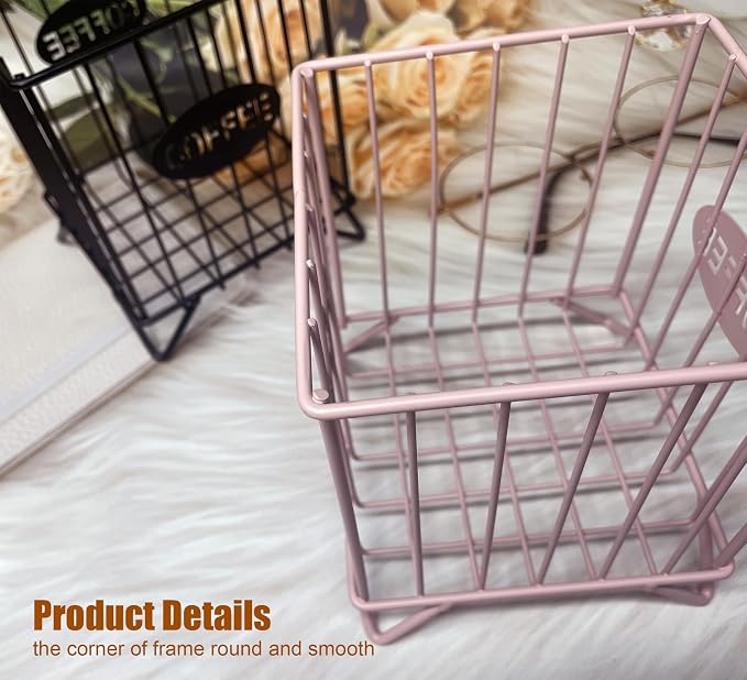 Coffee Pod Holders for Counter, Nespresso Pods Holder, K-Cup Holder, Metal Coffee Pod Basket, Espresso Pods Organizer, Countertop Organizer for Keurig Kcups & Espresso Capsules (Pink)