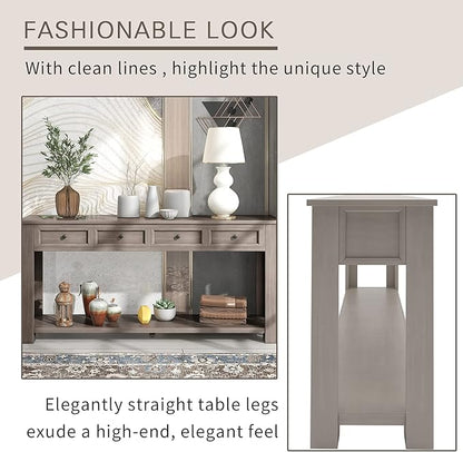 Console Table Hallway Sofa Entryway Side Table 63" Long Furniture with 4 Drawers and Bottom Shelf for Living Room Home Decor (Gray Wash)