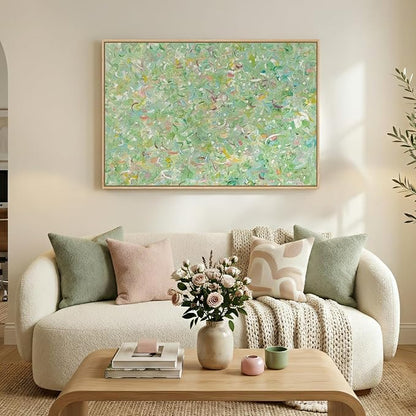 Framed Green Abstract Wall Art, Modern Canvas Prints Paintings for Walls, Contemporary Minimalist Colorful Brushstroke Pictures for Living Room Dining Bedroom Office Hallway Wall Decor 36x24 In