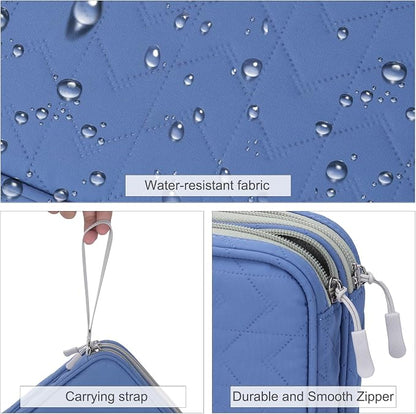 FYY Electronic Organizer, Extra Large Travel Cable Organizer Bag Pouch Portable Waterproof Double Layers All-in-One Storage Bag for iPad, Cable, Power Bank, Laptop Charger for Office, Blue-Pattern