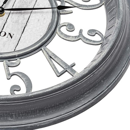 Bernhard Products Large Wall Clock 16 Inch Gray Noiseless Battery Operated Quality Quartz Rustic Farmhouse Shabby Chic Vintage Design for Kitchen/Living Room/Bedroom/Decorative Stylish Clocks