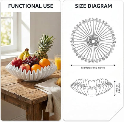 FESTGLOX White Decorative Bowl, Modern Handicraft Ruffle Key Bowls for Living Entryway Table, Decorative Fruit Bowl for Kitchen Counter, Coffee Tables
