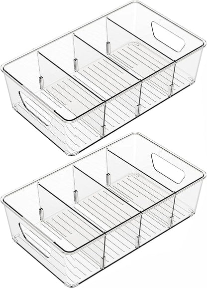 Stackable 2 Pack Snack Organizer for Pantry Shelf,Clear Pantry Organizers and Storage Bins for Fridge,Office,Cupboard,Plastic Pantry Snack Organizer For Breast Milk,Tea Bag,Food Storage Containers