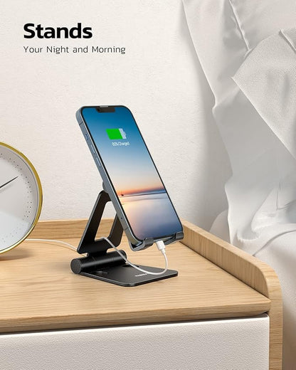 Nulaxy 2 Pack Dual Folding Cell Phone Stand, Fully Adjustable Foldable Desktop Phone Holder Cradle Dock Compatible with iPhone 17 16 15 14 13 12 Pro Max Xs Xr X 8, All Phones, Black