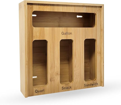 Ziplock Bag Organizer for Drawer – Bamboo Ziploc Bag Holder with Sliding Lid for Gallon, Quart, Snack & Sandwich Bags