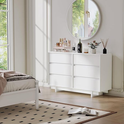 47" Wide Dresser for Bedroom with 6 Drawers,White Modern Dressers Chest of Drawers,Wooden TV Stand,Closet Clothes Organizer for Bedroom,Hallway